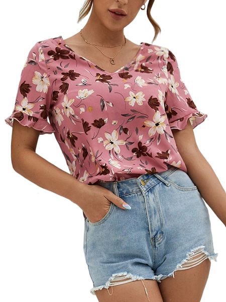 floral print lace insert tie back blouse g9vu#, White