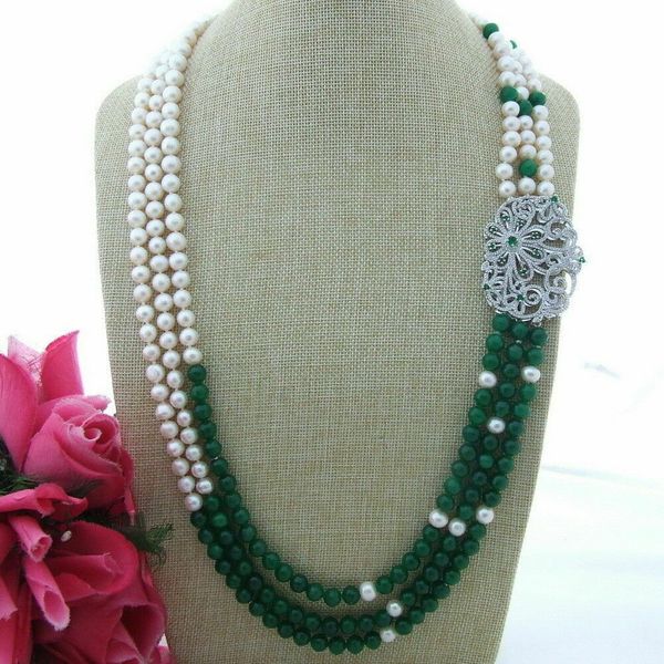 30"-33" white round 8-9mm freshwater pearl green 8mm jade necklace zircon pendant, Silver
30"-33" white round 8-9mm freshwater pearl green 8mm jade necklace zircon pendant, Silver