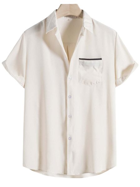 men contrast panel patched pocket shirt k3rc#, White;black 
men contrast panel patched pocket shirt k3rc#, White;black