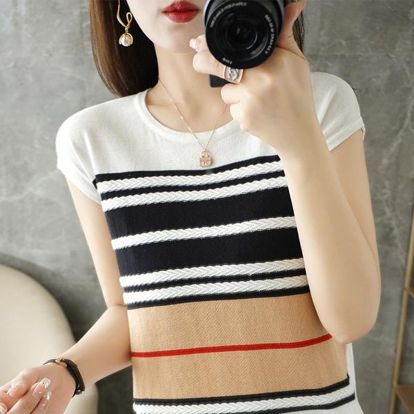 women's t shirts ladies t-shirt summer cotton round neck thin section versatile fashion knitting exquisite simple casual short, White
women's t shirts ladies t-shirt summer cotton round neck thin section versatile fashion knitting exquisite simple casual short, White