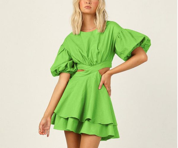 casual dresses new cotton linen a-line skirt dropped shoulder puff sleeve cake skirt hollow out women's dress, Black;gray
casual dresses new cotton linen a-line skirt dropped shoulder puff sleeve cake skirt hollow out women's dress, Black;gray
