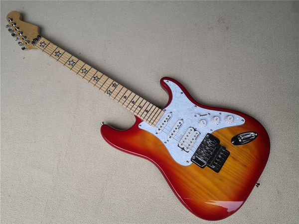 classic electric guitar, stra guitar, cherry sunburst ash wood body, tremolo bridge, maple fingerboard stars inlay 24 fret
classic electric guitar, stra guitar, cherry sunburst ash wood body, tremolo bridge, maple fingerboard stars inlay 24 fret