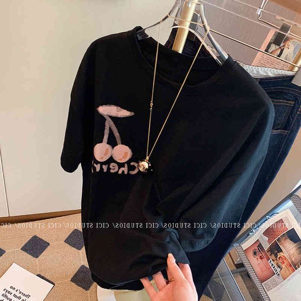 women's t-shirt black cherry print short sleeve t-shirt women's 2022 summer design sense of minority fashion loose chic ttqw, White
women's t-shirt black cherry print short sleeve t-shirt women's 2022 summer design sense of minority fashion loose chic ttqw, White
