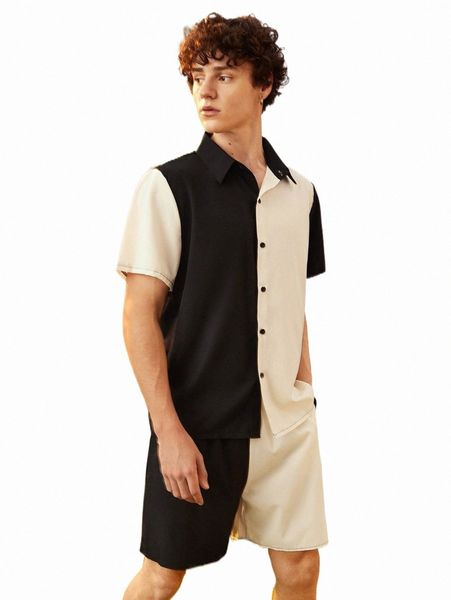 romwe guys two tone shirt & shorts n2on#, Gray
