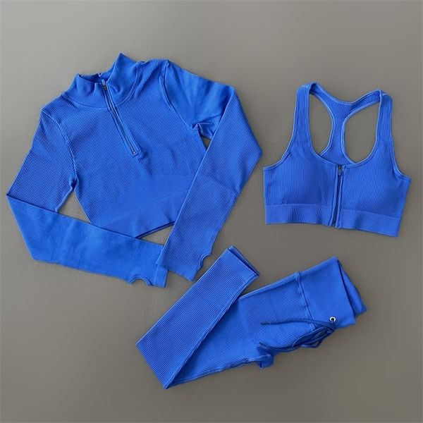2/3pcs women's tracksuit seamless ribbed yoga set fitness long sleeve shirts crop sport bra high waist leggings gym clothing 220330, Gray
2/3pcs women's tracksuit seamless ribbed yoga set fitness long sleeve shirts crop sport bra high waist leggings gym clothing 220330, Gray