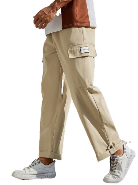 men letter patched detail flap pocket drawstring waist cargo pants w0d2#, Black
men letter patched detail flap pocket drawstring waist cargo pants w0d2#, Black