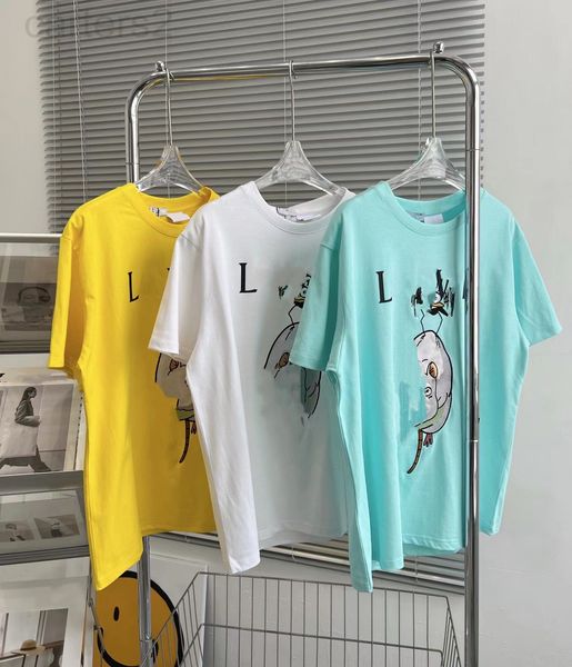 women's t-shirt designer 22s summer new loe letter capsule series cartoon animal heavy industry embroidery lovers' aging round nec, White 
women's t-shirt designer 22s summer new loe letter capsule series cartoon animal heavy industry embroidery lovers' aging round nec, White