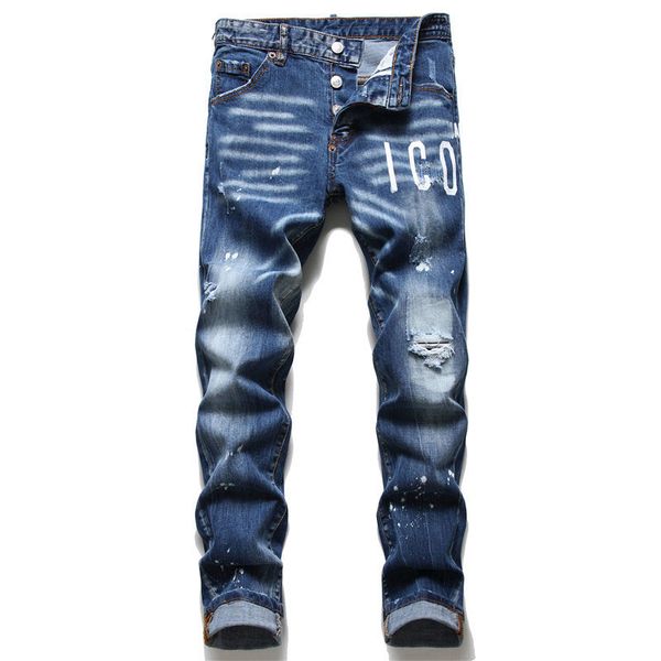 2022 summer jeans new tattered splash paint men's slim letter print stretch jeans skinny beggar pants, Blue
2022 summer jeans new tattered splash paint men's slim letter print stretch jeans skinny beggar pants, Blue