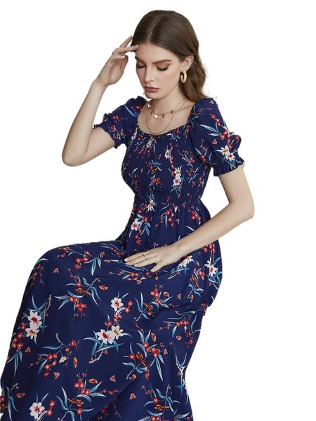 floral square neck shirred a-line dress t4tq#, Black;gray
floral square neck shirred a-line dress t4tq#, Black;gray