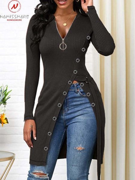 fashion women solid color t shirts irregular design zipper decor high split v neck long sleeve spring autumn slim 220714, White
fashion women solid color t shirts irregular design zipper decor high split v neck long sleeve spring autumn slim 220714, White