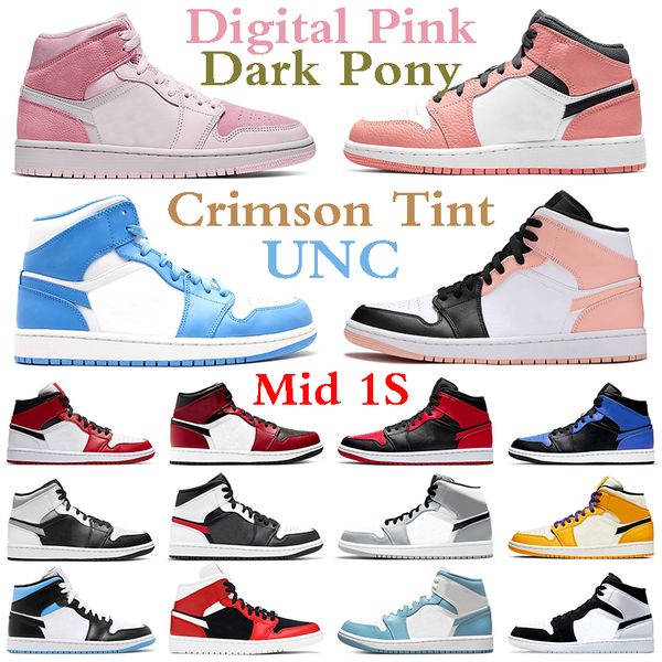 

jumpman 1 mid basketball shoes 1s men women chicago black toe bred hyper royal digital pink quartz diamond unc south beach crimson tint mens