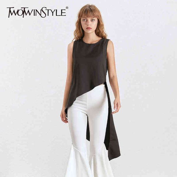 black irregular hem shirt for women o neck sleeveless casual loose blouse female fashion clothing summer 210423, White
black irregular hem shirt for women o neck sleeveless casual loose blouse female fashion clothing summer 210423, White