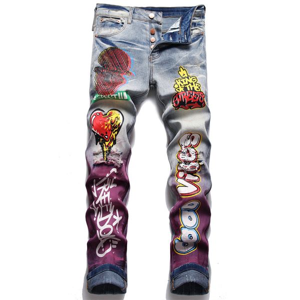 punk trend retro blue jeans fashion holes slim stretch printed pencil pants men's casual trousers
punk trend retro blue jeans fashion holes slim stretch printed pencil pants men's casual trousers
