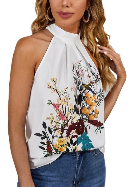 floral print tie back halter i3kq#, White
floral print tie back halter i3kq#, White