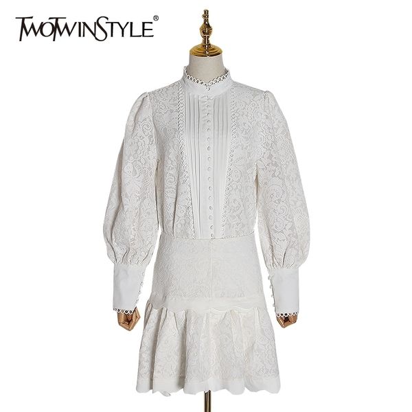 twotwinstyle hollow out two piece set for women lantern long sleeve shirts high waist skirts female suit autumn fashion y200110, White
twotwinstyle hollow out two piece set for women lantern long sleeve shirts high waist skirts female suit autumn fashion y200110, White