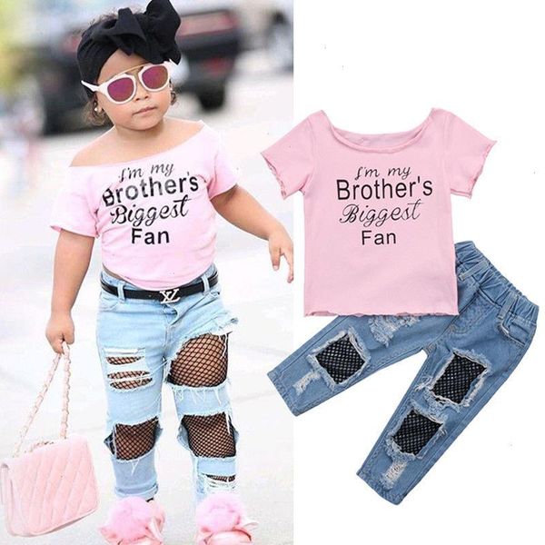 summer casual kids baby girls set cotton t-shirt fishnet destroy denim pants 2pcs children jeans clothes outfits sets, White
summer casual kids baby girls set cotton t-shirt fishnet destroy denim pants 2pcs children jeans clothes outfits sets, White
