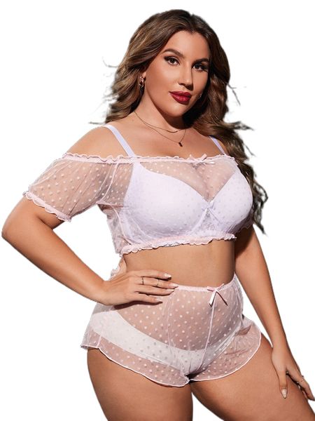 plus swiss dot sheer mesh lingerie set u1n7#, Black;white
plus swiss dot sheer mesh lingerie set u1n7#, Black;white