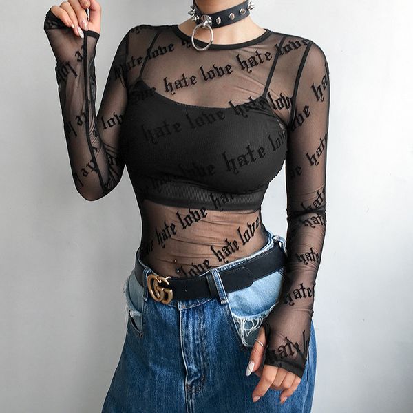 t shirt women mesh t-shirts see-through perspective tshirt letter printed o neck transparent long sleeve women, White
t shirt women mesh t-shirts see-through perspective tshirt letter printed o neck transparent long sleeve women, White