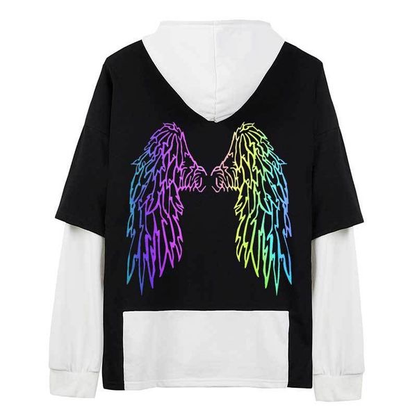 fake two piece ribbon hoodies reflective rainbow wing hooded sweatshirts casual cotton pullovers streetwear homme clothes 220608, Black
fake two piece ribbon hoodies reflective rainbow wing hooded sweatshirts casual cotton pullovers streetwear homme clothes 220608, Black