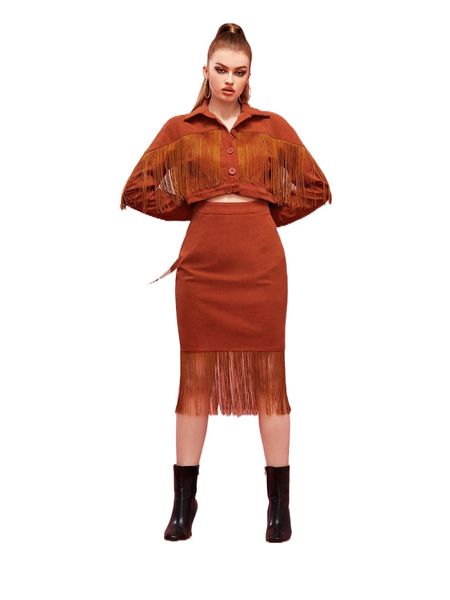 x bee.sky collection fringe detail button placket cord jacket & skirt set x6cb#, White
x bee.sky collection fringe detail button placket cord jacket & skirt set x6cb#, White