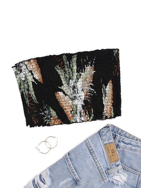 floral print shirred frill trim tube z2dp#, White
floral print shirred frill trim tube z2dp#, White