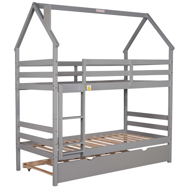 new good bedroom furniture twin over twin house bunk bed with trundle and chimney design grey