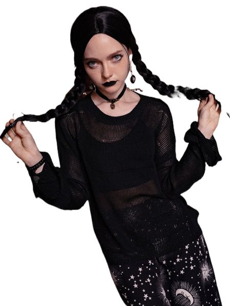 romwe dark academia solid distressed sweater o5ks#, White;black 
romwe dark academia solid distressed sweater o5ks#, White;black