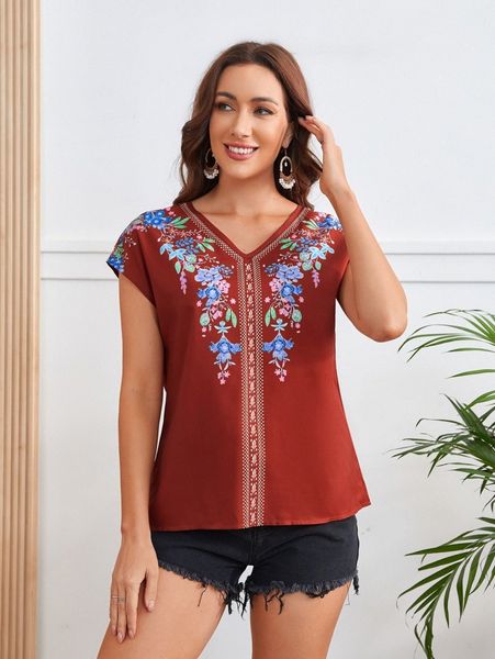 emery rose floral print v neck h9pq#, White
emery rose floral print v neck h9pq#, White