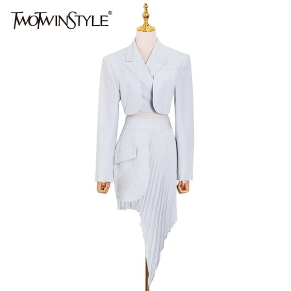 elegant blue suit for women nothced long sleeve asymmetrical pleated skirt femael two piece set spring 210423, White
elegant blue suit for women nothced long sleeve asymmetrical pleated skirt femael two piece set spring 210423, White