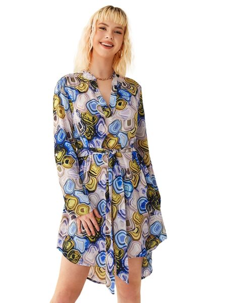 x bellasyldesign allover print notched neck high low hem belted dress k1mb#, Black;gray
x bellasyldesign allover print notched neck high low hem belted dress k1mb#, Black;gray