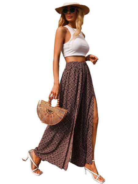 allover print split thigh pants x0ok#, Black;white