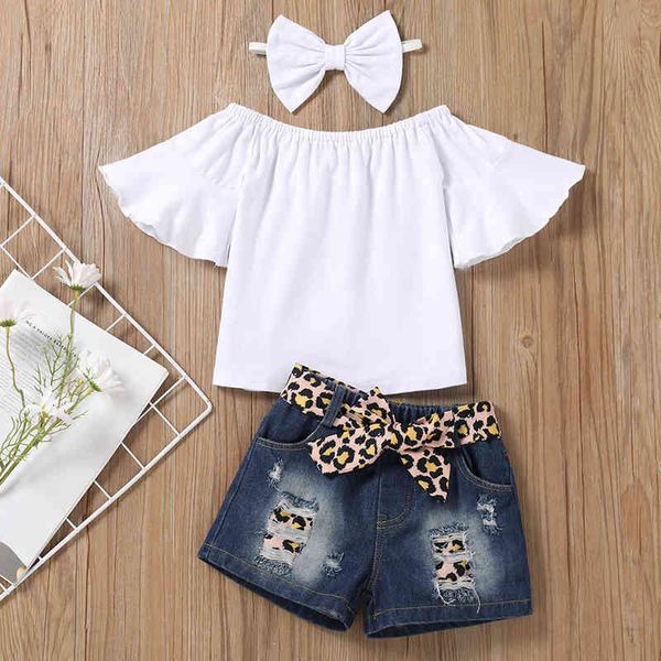 citgeett summer kids girls pants suit off shoulder short loose sleeves ripped short leopard belt denim pants clothing j220711, White
citgeett summer kids girls pants suit off shoulder short loose sleeves ripped short leopard belt denim pants clothing j220711, White