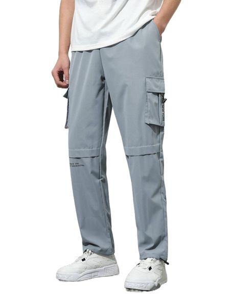 men slogan graphic drawstring waist cargo pants s4vb#, Black