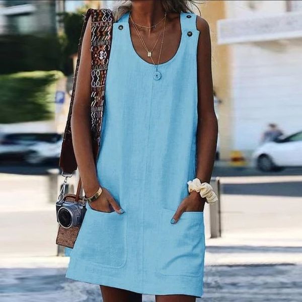 women dress pocket button cotton linen strap summer good quality big clothes wear bodycon beach ladies dres 220521, Black;gray
women dress pocket button cotton linen strap summer good quality big clothes wear bodycon beach ladies dres 220521, Black;gray