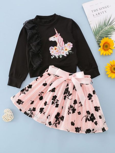 toddler girls unicorn print contrast lace pullover & polka dot belted pleated skirt she, White
toddler girls unicorn print contrast lace pullover & polka dot belted pleated skirt she, White