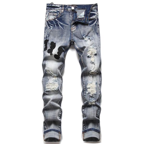 men's jeans 2022 european ripped hole patch trend stretch slim trousers high-end versatile male denim pants, Blue
men's jeans 2022 european ripped hole patch trend stretch slim trousers high-end versatile male denim pants, Blue
