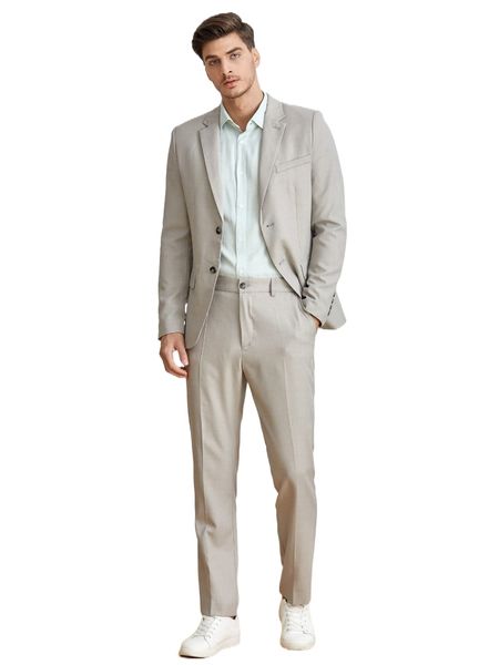 men solid notch neck blazer & slant pocket tailored pants 375n#, White;black
men solid notch neck blazer & slant pocket tailored pants 375n#, White;black