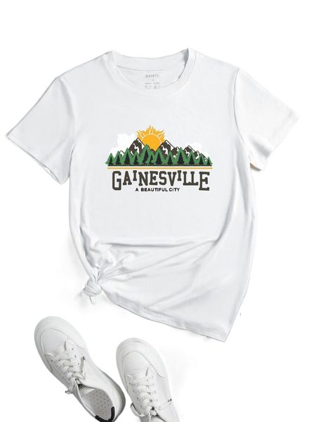 mountain & letter graphic t-shirt b88s#, White