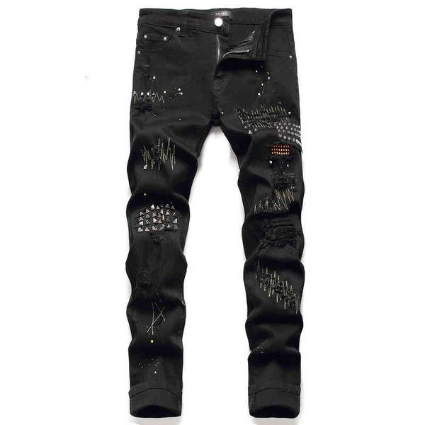 men's jeans am fashion jeans men's autumn and winter slim leggings elastic black hole patch bead pants wvxg, Blue
men's jeans am fashion jeans men's autumn and winter slim leggings elastic black hole patch bead pants wvxg, Blue
