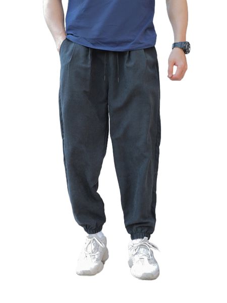 men drawstring waist slant pocket pants w15t#, Black