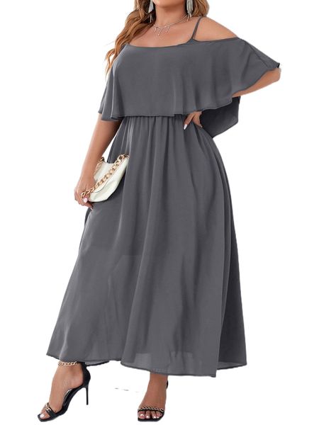 plus cold shoulder overlay dress n08e#, Black 
plus cold shoulder overlay dress n08e#, Black