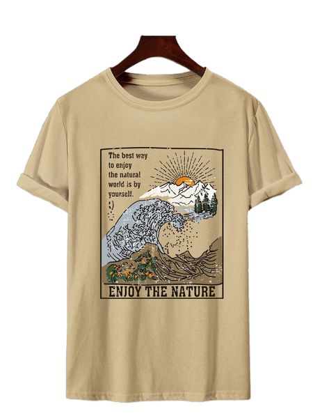 men slogan & mountain print tee g3ai#, White;black
