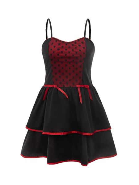 polka dot print bow front layered hem cami dress without arm sleeve j7iq#, Black;gray
polka dot print bow front layered hem cami dress without arm sleeve j7iq#, Black;gray