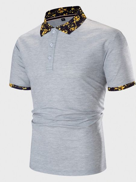 men contrast baroque print collar polo shirt i6z1#, White;black
