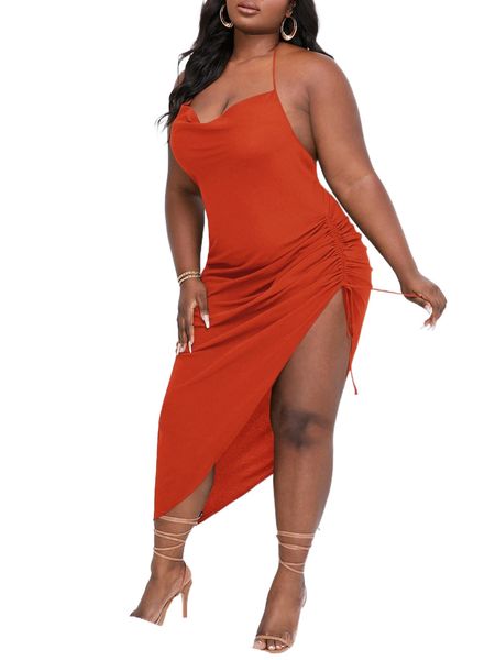 sxy plus tie backless draped drawstring asymmetrical hem halter dress b2jo#, Black
sxy plus tie backless draped drawstring asymmetrical hem halter dress b2jo#, Black