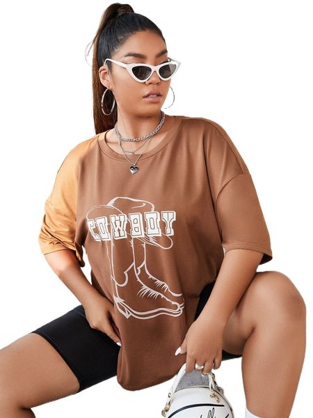 plus boots & letter graphic drop shoulder tee n4dw#, Black