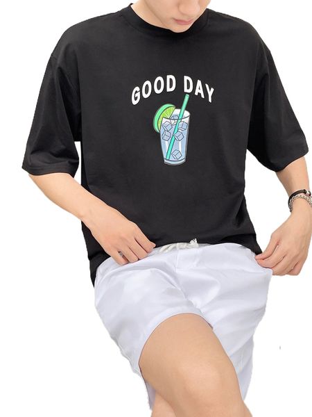 men beverage & slogan graphic tee 27kk#, White;black