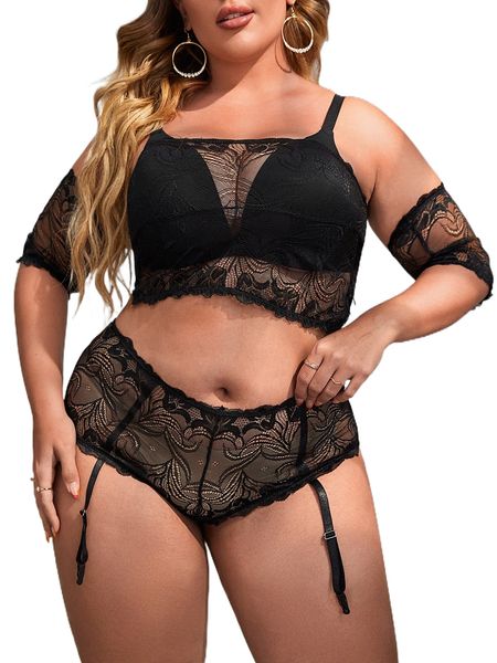 plus 4pack floral lace garter bandeau lingerie set without liner k87o#, Black;white
plus 4pack floral lace garter bandeau lingerie set without liner k87o#, Black;white
