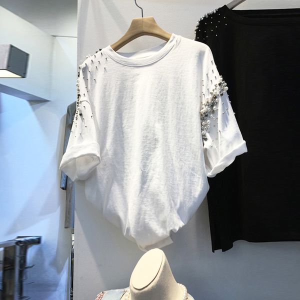 2022 summer new loose casual lady tshirts korean fashion chic beads o-neck solid short sleeve women's t-shirt 0613, White
2022 summer new loose casual lady tshirts korean fashion chic beads o-neck solid short sleeve women's t-shirt 0613, White