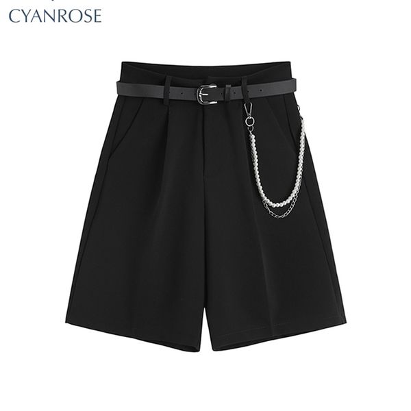 summer suit shorts women loose high waist fashion casual drop feeling show solid wide leg straight shorts for girls soft 220527, White;black